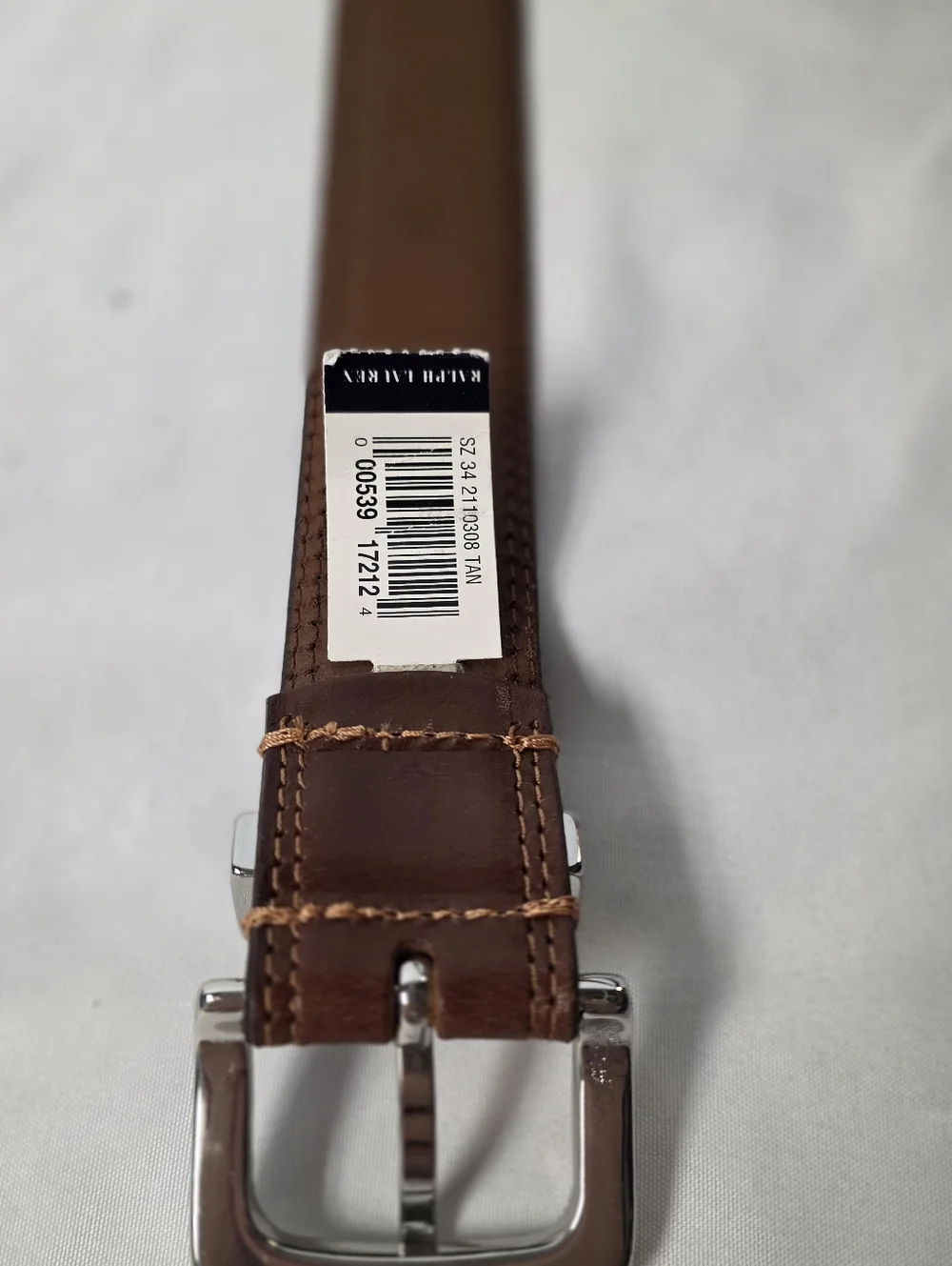 Polo by Ralph Lauren Tan Leather Belt Silvertone Solid Brass Buckle Size 34